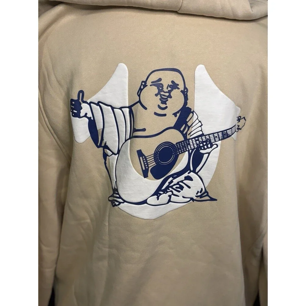 New True Religion Overlap Buddha Zip Hoodie Fog/Beige Color Size L Retail $119